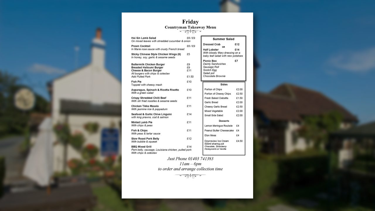 Friday Takeaway - The Countryman Inn - Horsham Event