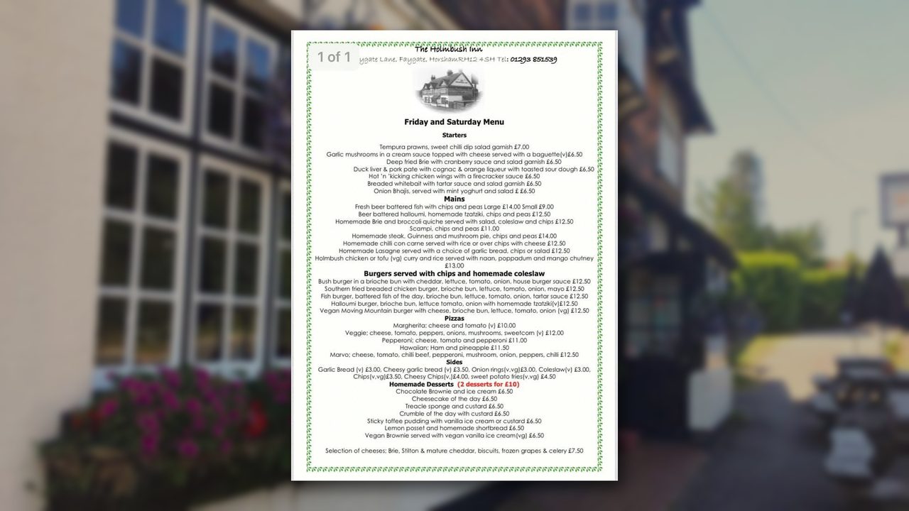 The Holmbush Inn Takeaway - The Holmbush Inn - Horsham Event