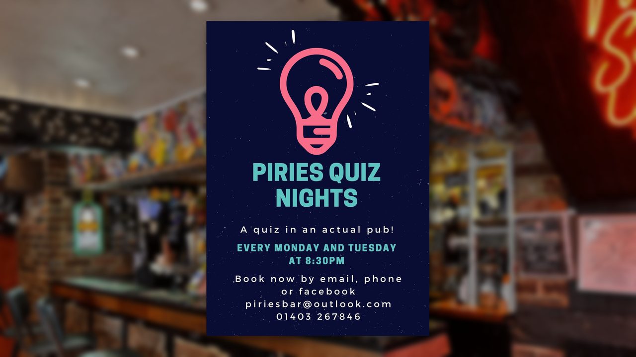 Piries Quiz Nights - Piries Bar - Horsham Event