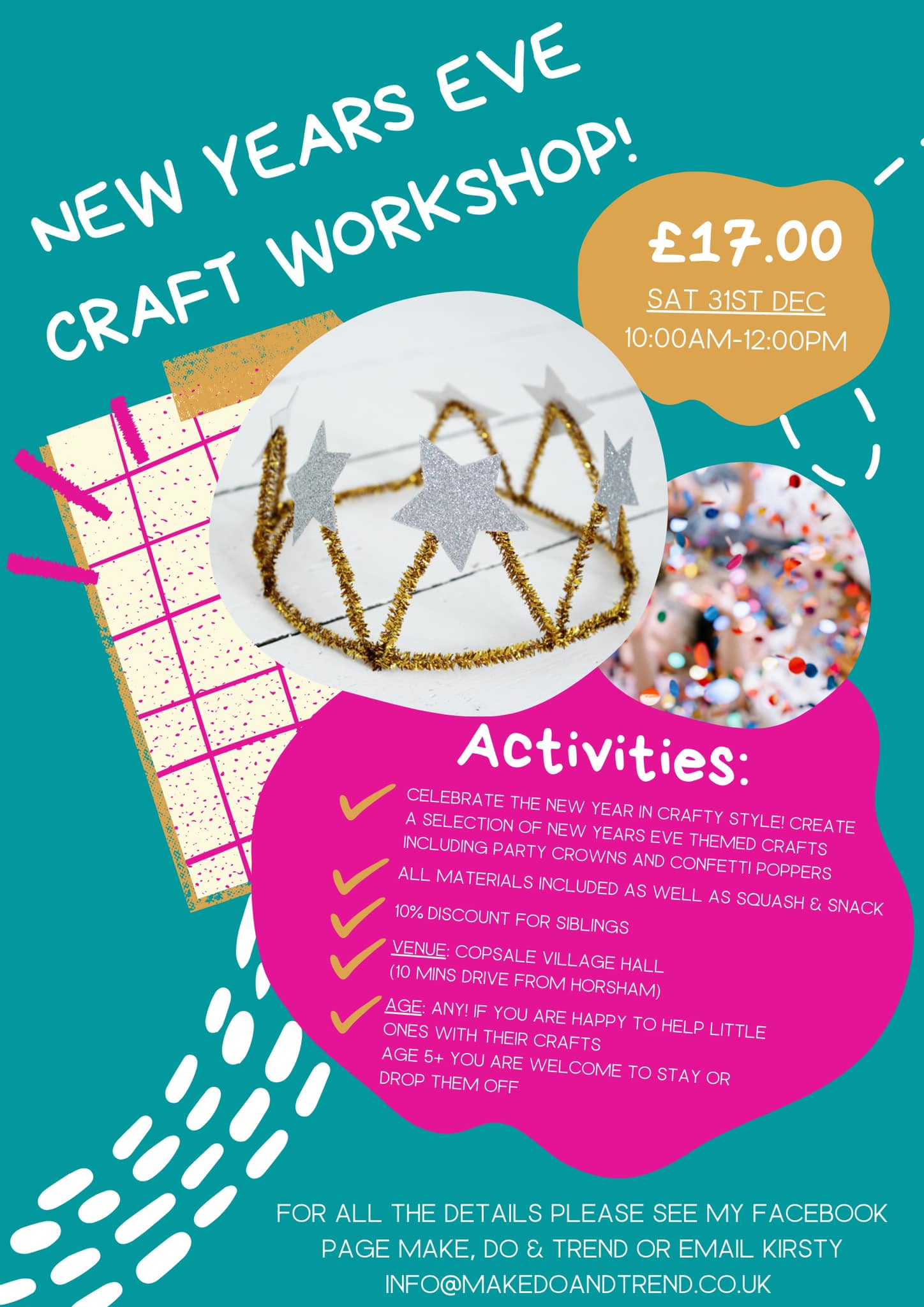 New Year's Eve Craft Workshop flyer - Make Do and Trend at Copsale