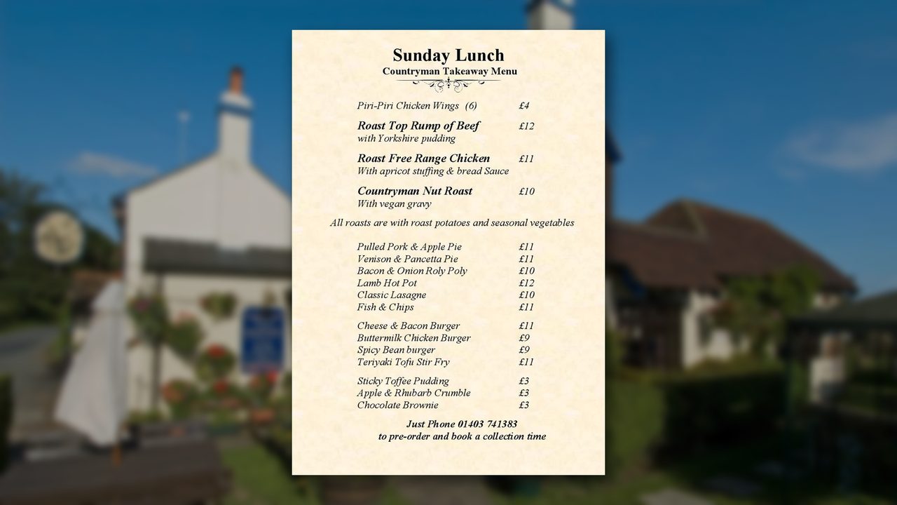 Takeaway Sunday Roast - The Countryman Inn - Horsham Event