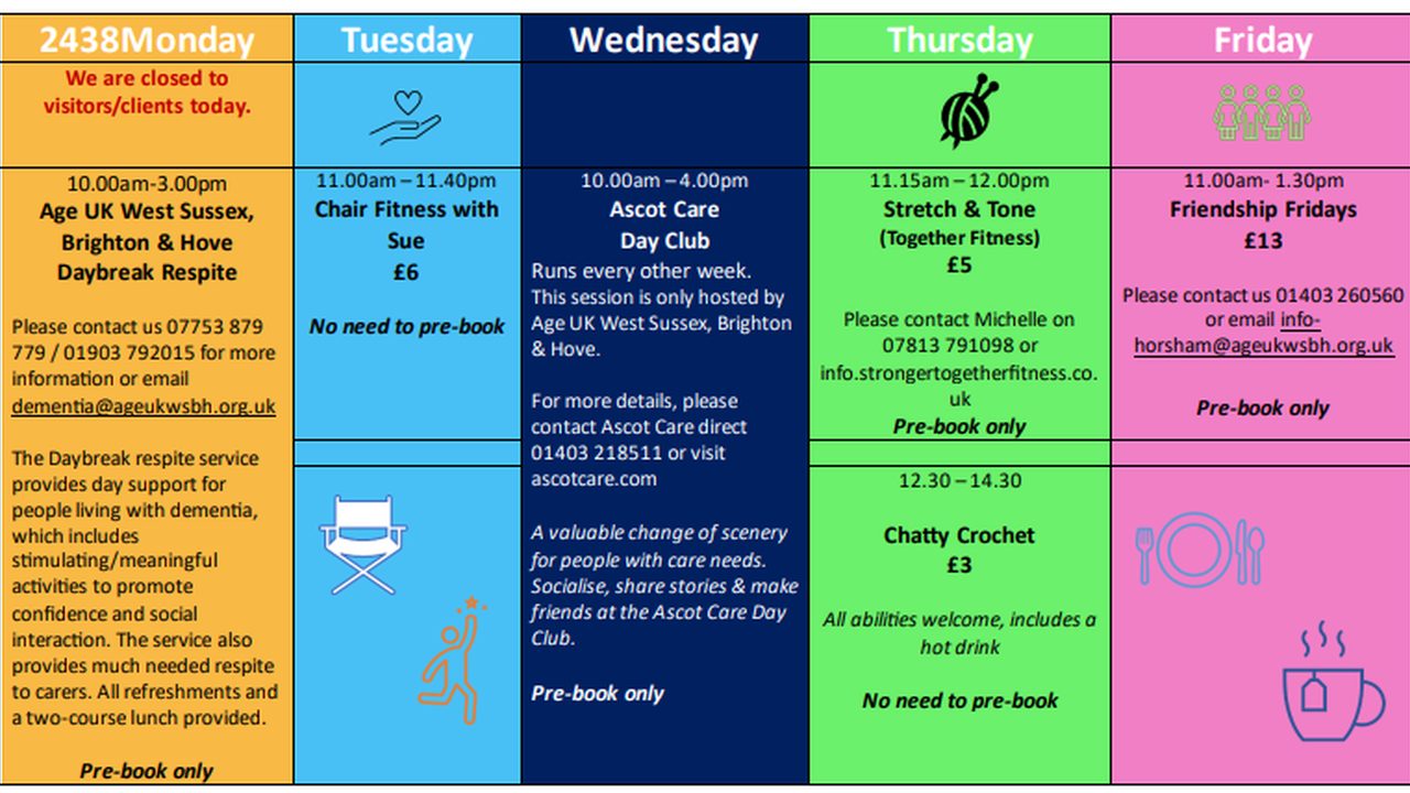 Tuesday Activities - Age UK WSB and H - Horsham Event