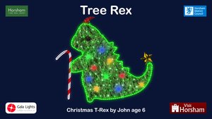 Custom 'Tree Rex' designed by John aged 6 to star in Horsham Christmas Lights 2019